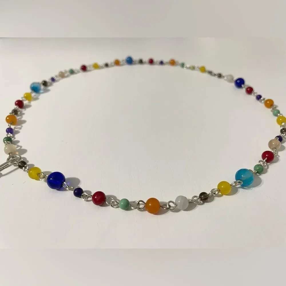 Handmade‎ Silver Dragonfly Rainbow Glass Beaded Necklace Long